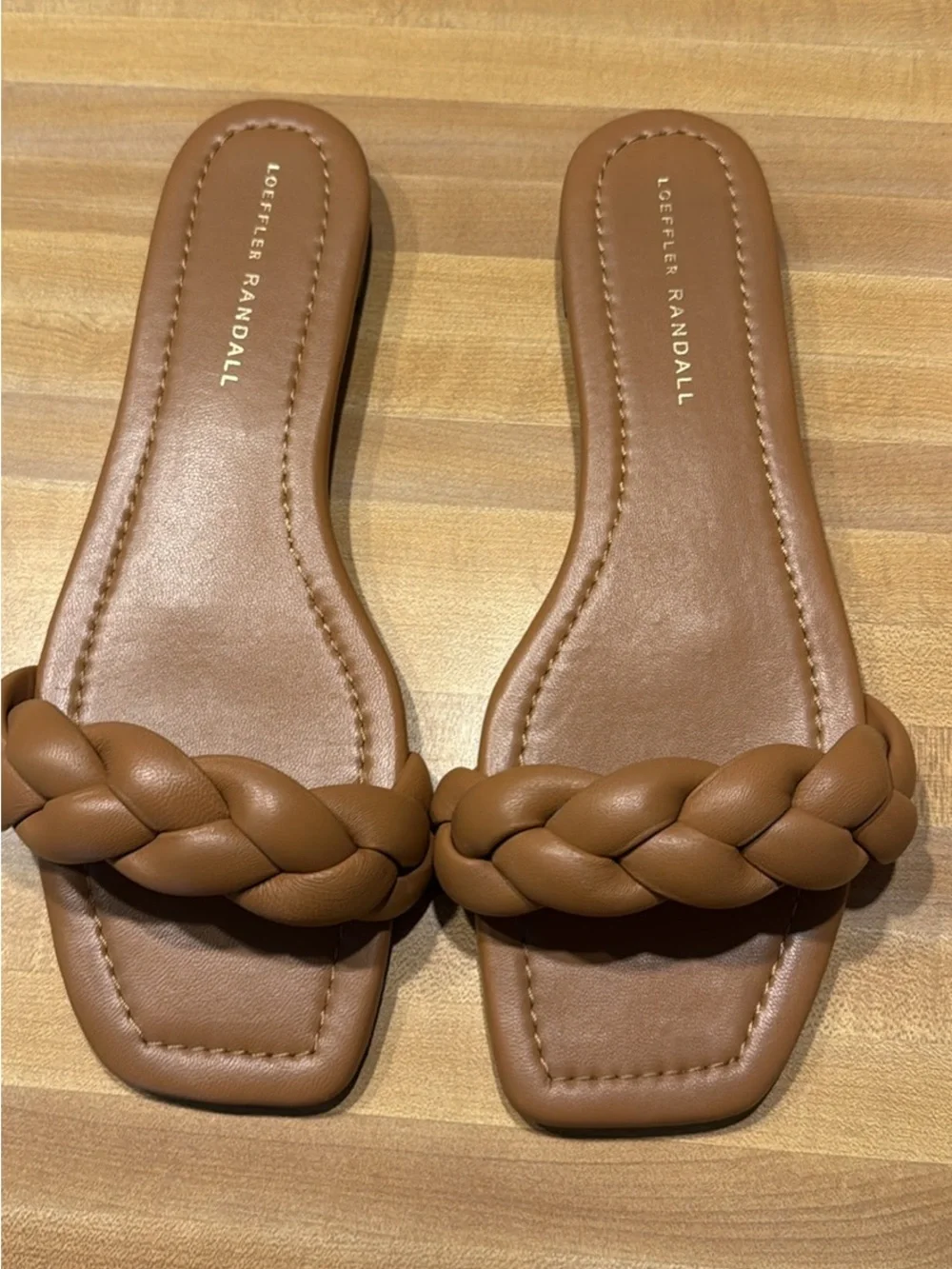 Loeffler Randall Braided Leather Slide Sandals — Brown